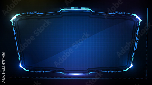 Abstract futuristic background. Blue glowing technology sci fi frame hud ui