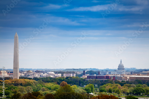 National mall Lincoln memorial Washington Monument obelisk and United States Capitol Building panorama