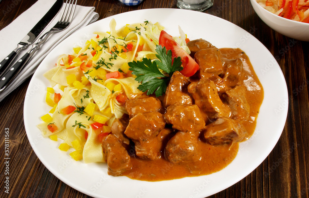 Veal Goulash with Noodles Stock Photo Adobe Stock