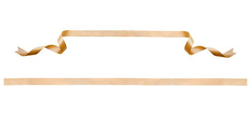 A curly gold ribbon for Christmas and birthday present banner set isolated against a white background.