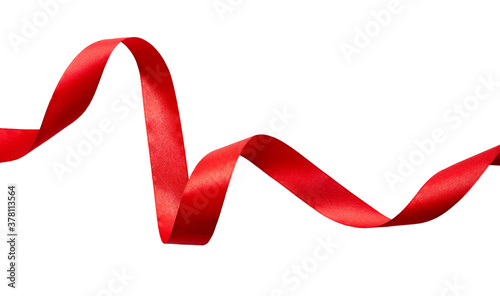 Obraz na płótnie A curly red ribbon for Christmas and birthday present banner isolated against a white background. w salonie