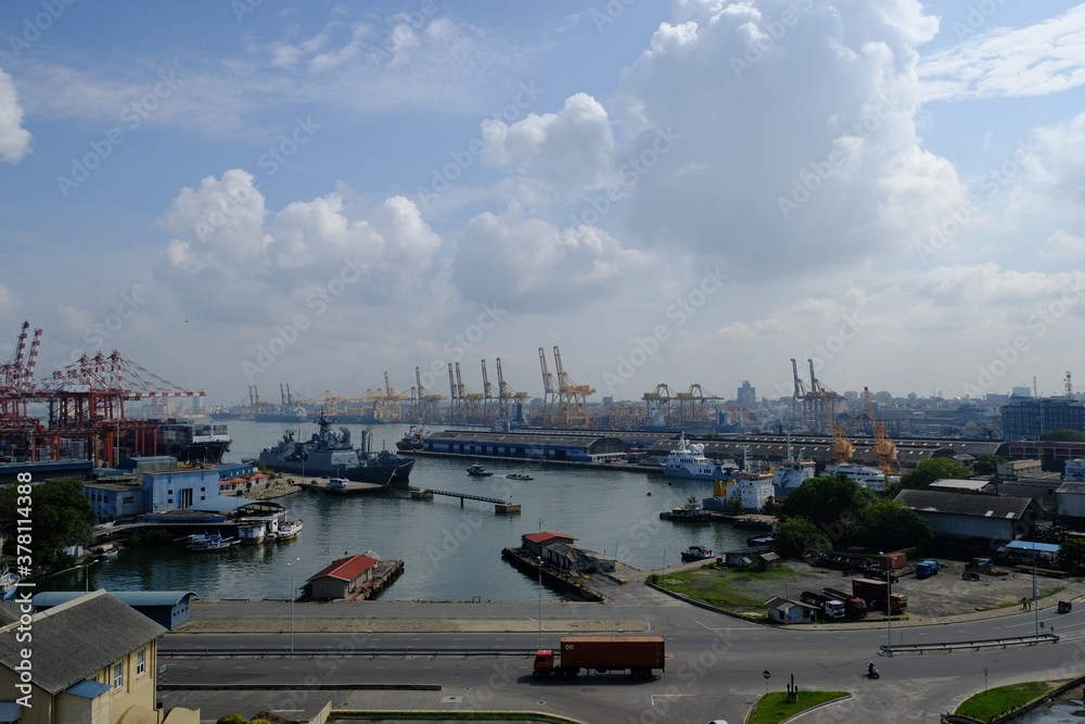 Sri Lanka Colombo - View from Sambodhi Chaithya Temple to Sea Port of Colombo