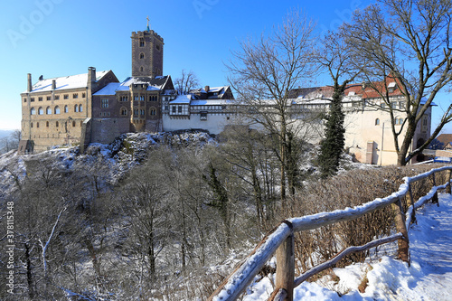 Außenansicht der Wartburg im Winter. Eisenach; UNESCO Weltkulturerbe, Deutschland, Europa