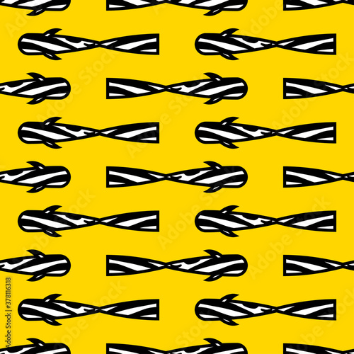Black and white fish with Zebra stripes swim in the sea. Trendy design style. Vector illustration for web design or print.