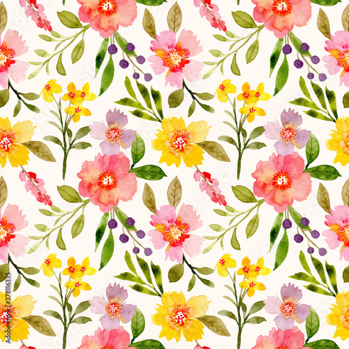 Colorful watercolor floral seamless pattern