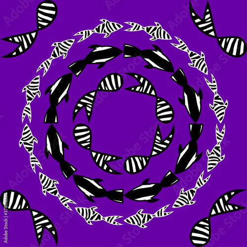 Fototapeta Naklejka Na Ścianę i Meble -  Black and white fish with Zebra stripes swim in the sea. Trendy design style. Vector illustration for web design or print.