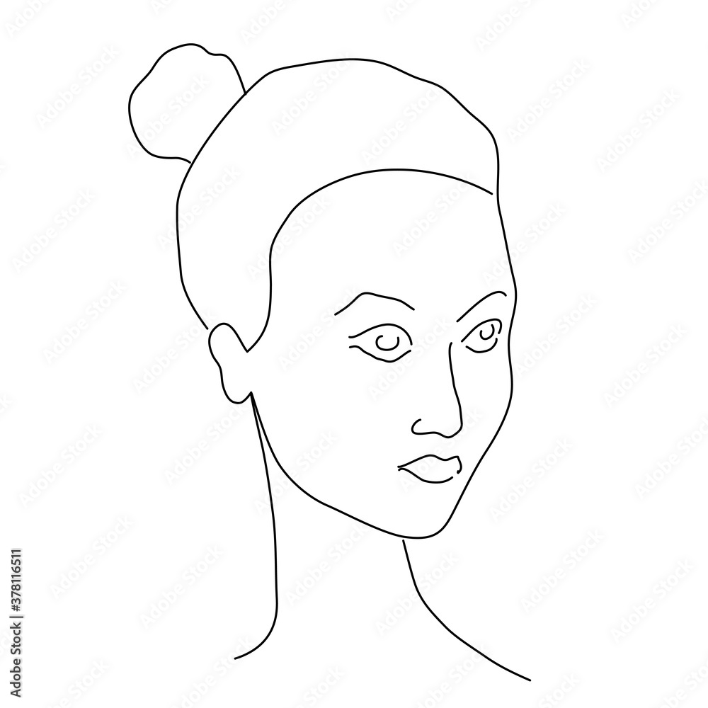 Woman face portrate line abstract. Modern minimal art contour style. Editable single line. Vector illustration doodle