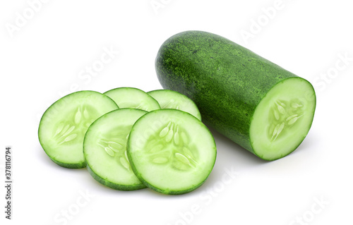 Cucumber and slices isolated on white background,clipping path.