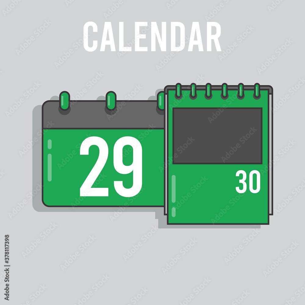 green calendar flat design icon functions to know the day, date and year