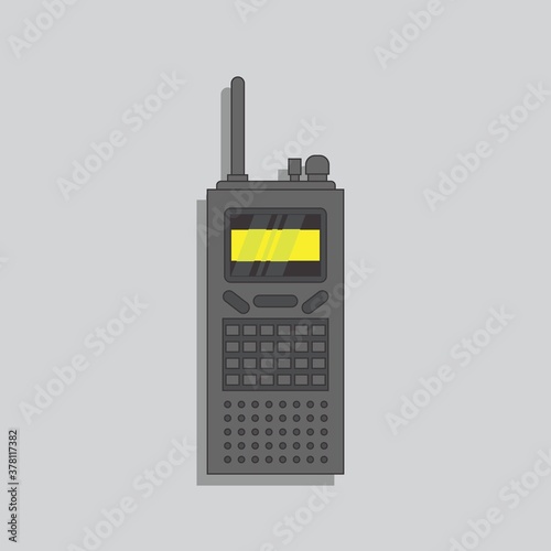 The walkie talkie flat design icon in black is used for long distance calls which are commonly used by the army and police