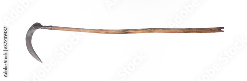 Bild auf Leinwand old rural scythe isolated on white background