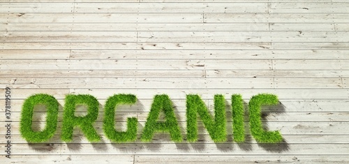 organic made of grass on white wood background