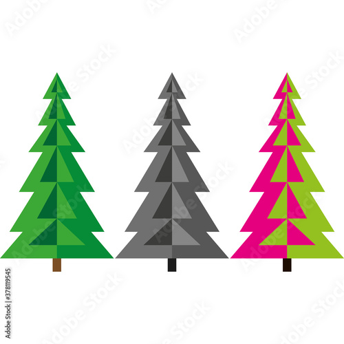 Set of three origami style christmas trees