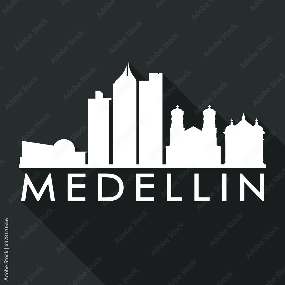 Medellin Colombia South America Flat Icon Skyline Silhouette Design City Vector Art Famous Buildings.