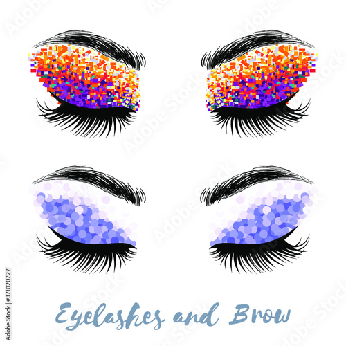 Eyelashes and brows makeup vector art, isolated on white.
