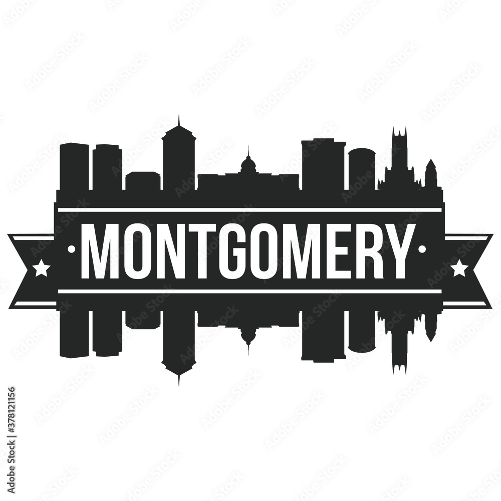 Montgomery Alabama Skyline Silhouette Design City Vector Art Stencil.