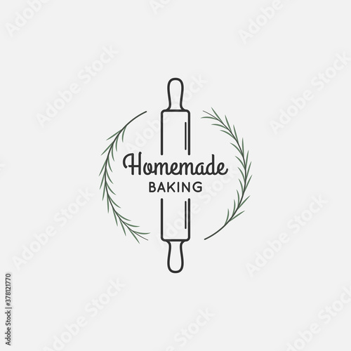 Bakery logo with rolling pin and rosemary