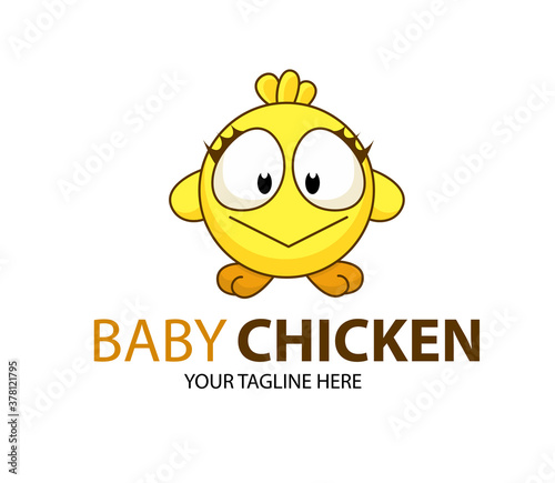 Cute Little Chicken Vector Logo. Baby chicken funny mascot. Farm animal.