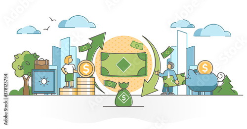 Cash flow as money movement and economical finance turnover outline concept