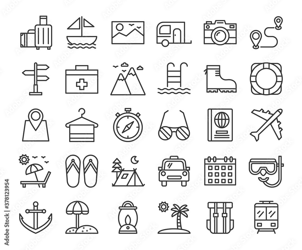 Travel Line Icons for website.Set of 30 travel icons.Outline icons collection.Editable Stroke. 64x64 Pixel Perfect.vector illustration. Travel Line Icons for website.Set of 30 travel icons.Outline icons collection.Editable Stroke. 64x64 Pixel Perfect.vector illustration.