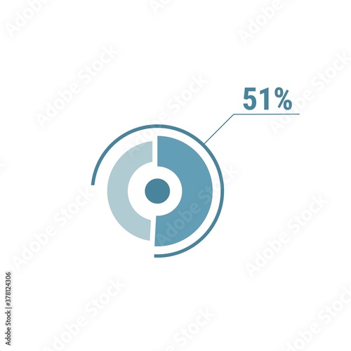 Circle diagram fifty one percent pie chart 51. Circle percentage vector diagram.