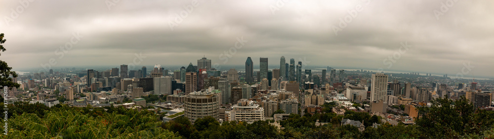 Montreal Panoramic view from Mont royal. This view was in September of 2020, and on a cloudy overcast day.