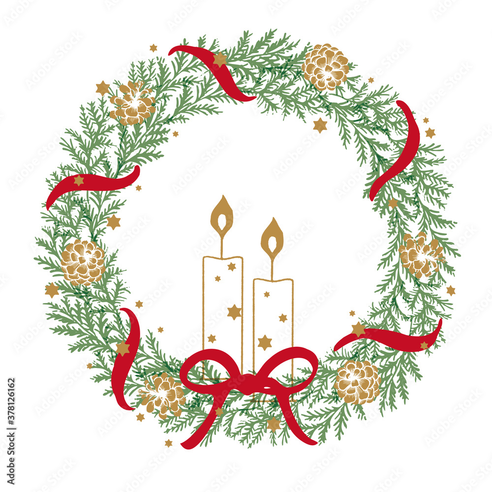 ベーシックなクリスマスリースの線描きイラスト Stock ベクター Adobe Stock