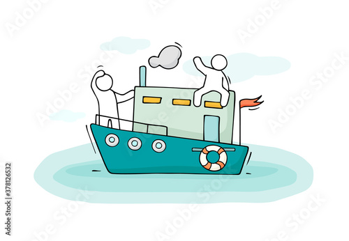 Sketch of little men sail by boat.