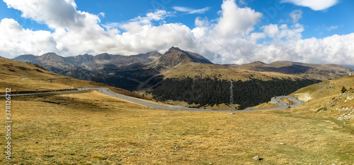 Panorama of the mountain valley seen from the Envalira Pass in the Pyrenees, Pas de la Casa, Andorra © Raphael