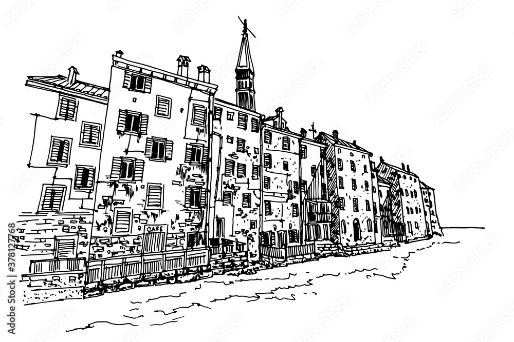 Fototapeta premium Vector sketch of architecture of Rovinj, Croatia.