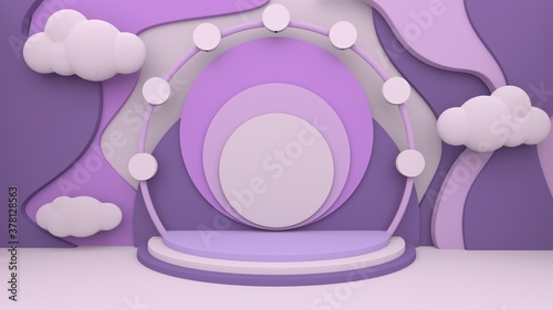 Purple cute 3d stage layout for showcase background.3d illustration and rendering.