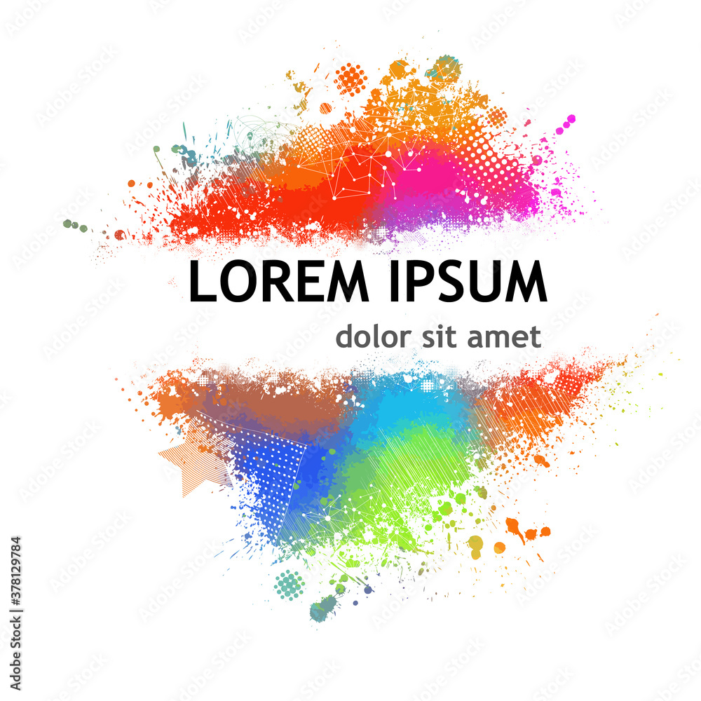 Fototapeta premium Multi color blots background. Grunge texture stroke line. Art ink dirty design. Border for artistic shape, paintbrush element. Vector illustration