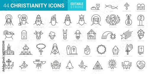 Set of 44 Minimal Christian Icons on White Background . Vector Isolated Elements