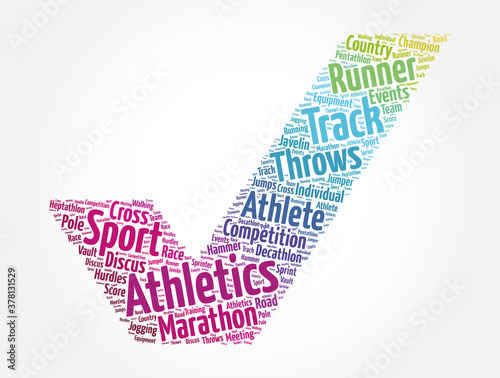 Athletics check mark word cloud collage, sport concept background
