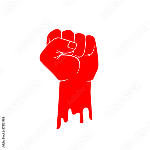 Drawn red hand clenched into a fist. Vector eps 10