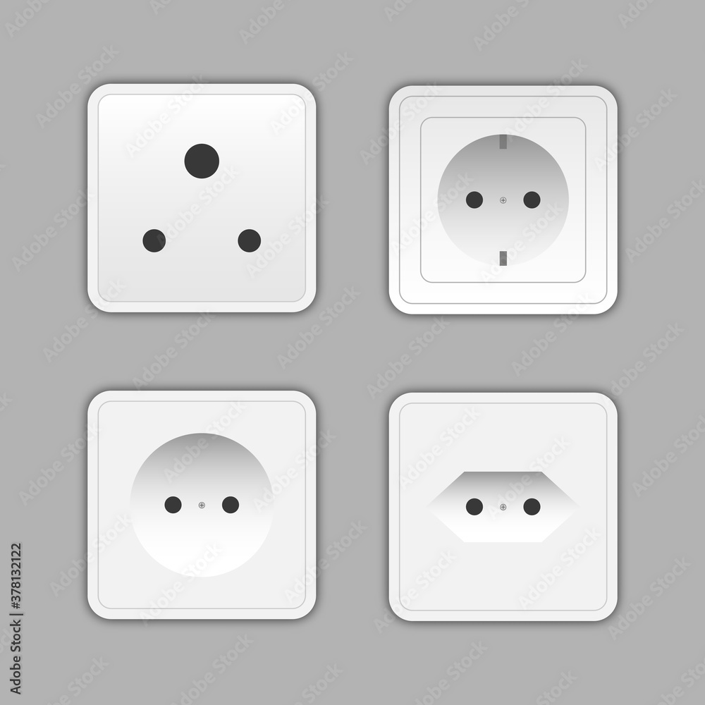 Set of sockets and switches. Power electrical socket different modern