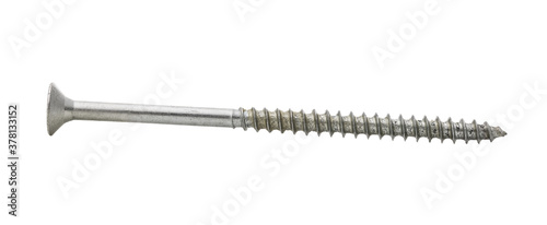 Long galvanized screw with thread isolated on white background photo