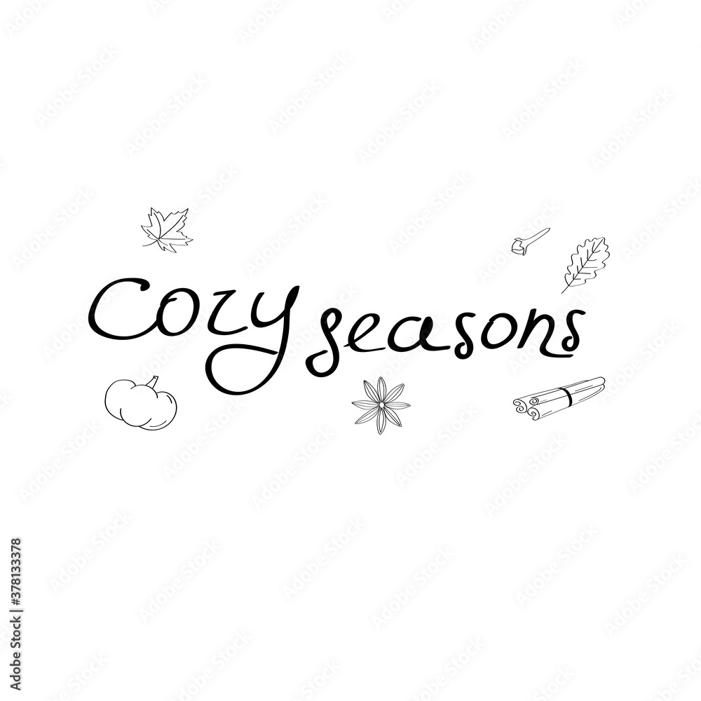 Cozy seasons concept. Hand written inscription. Hygge seasonal concept for card, poster, logo, banner. Vector illustration