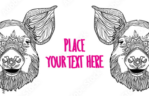 piglets  background. Doodling coloring book. A drawing with many details. Meditative coloring. Dots, strokes, patterns.