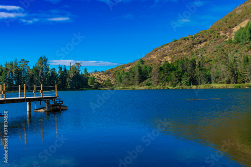 Amazing lake Busa with a dock in Girón, Ecuador