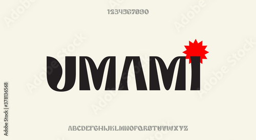 Umami, a bold decorative display font, modern alphabet typeface design vector illustration photo