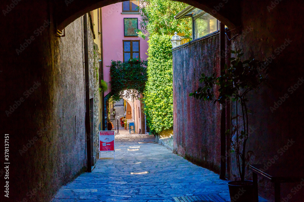 Varenna, lake Como, Italy September 20, 2019. Street in Varenna, a small town on lake Como, Italy