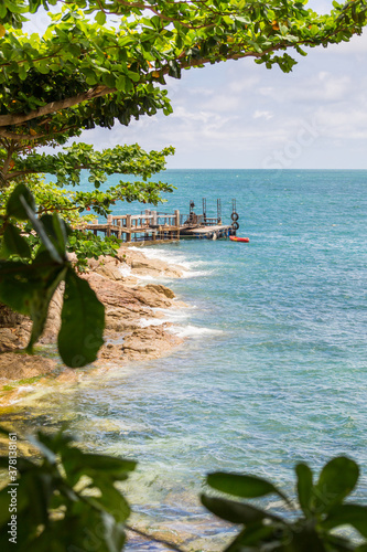 Beach with Crystal water and Rocks beach view at Koh Samui Island Thailand photo
