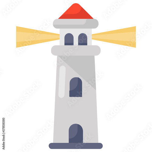 
Sea navigational light, lighthouse in modern flat style 
