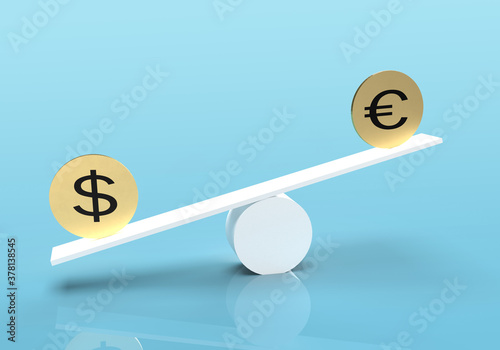 Concept of dollar currency stronger than euro currency photo