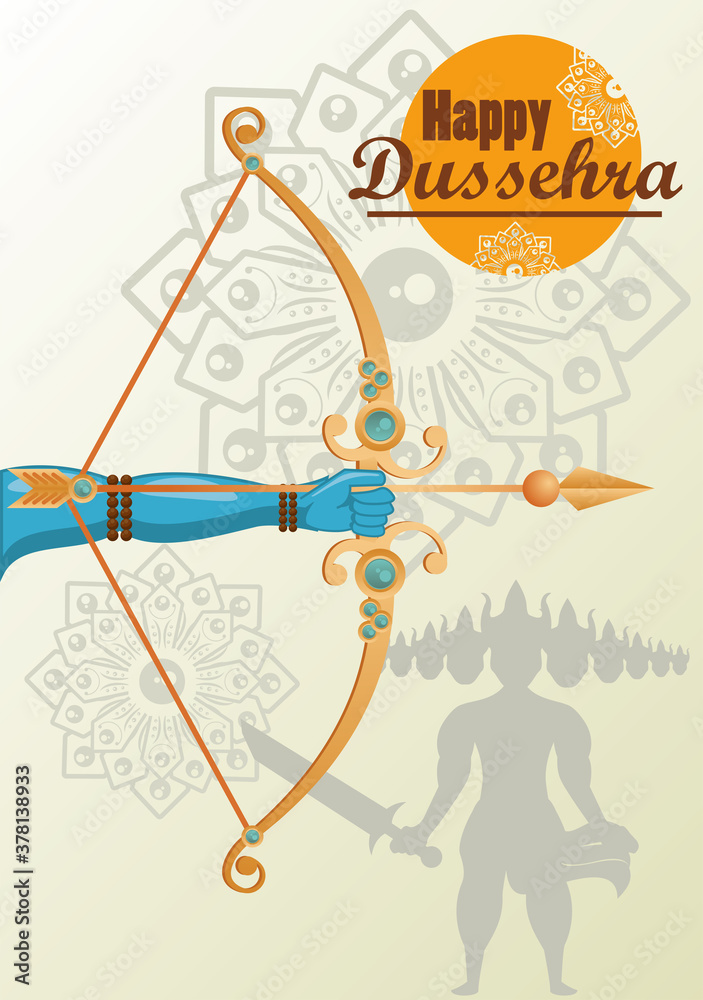 happy dussehra celebration lettering card with hand and arch