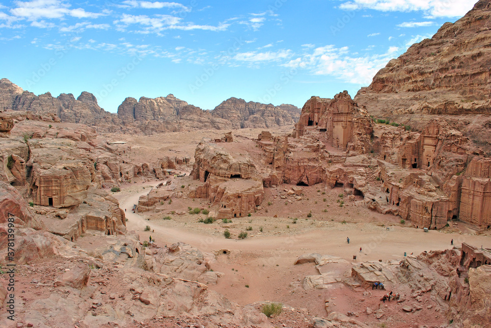Panorama of Petra mountains in Jordan