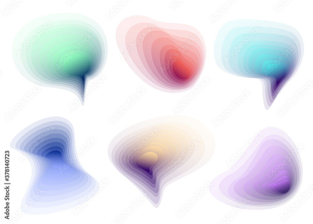 Set of colorful blended gradient shapes isolated on white background. Abstract liquid shapes. Bright smooth bubbles. Geometric halftone colorful gradient. Vector Illustration Set of colorful blended gradient shapes isolated on white background. Abstract liquid shapes. Bright smooth bubbles. Geometric halftone colorful gradient. Vector Illustration
