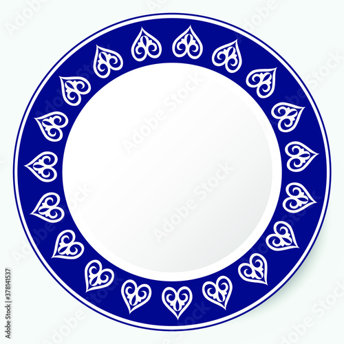 Circle frame, workpiece for your design. Ornamental elements and motifs of Kazakh, Kyrgyz, Uzbek, national Asian decor for plate, textile and print design. Round frame. Vector. 