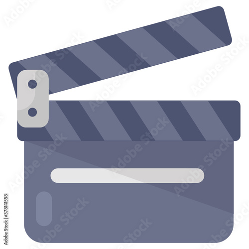 
A filmmaking device in flat style, clapper board or action board icon
